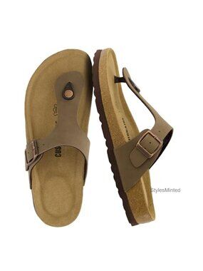 Cushioned Cork Footbed Slide Sandals with Adjustable Buckle Strap